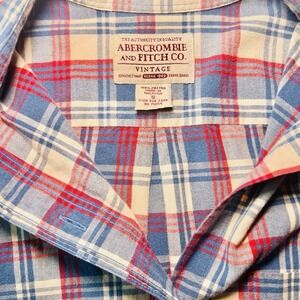 Abercrombie & Fitch Vintage 90s Red Blue Plaid Shirt Long Sleeve Button Up Small